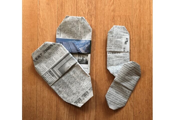新聞紙を折るだけ、新聞スリッパの作り方備える.jp