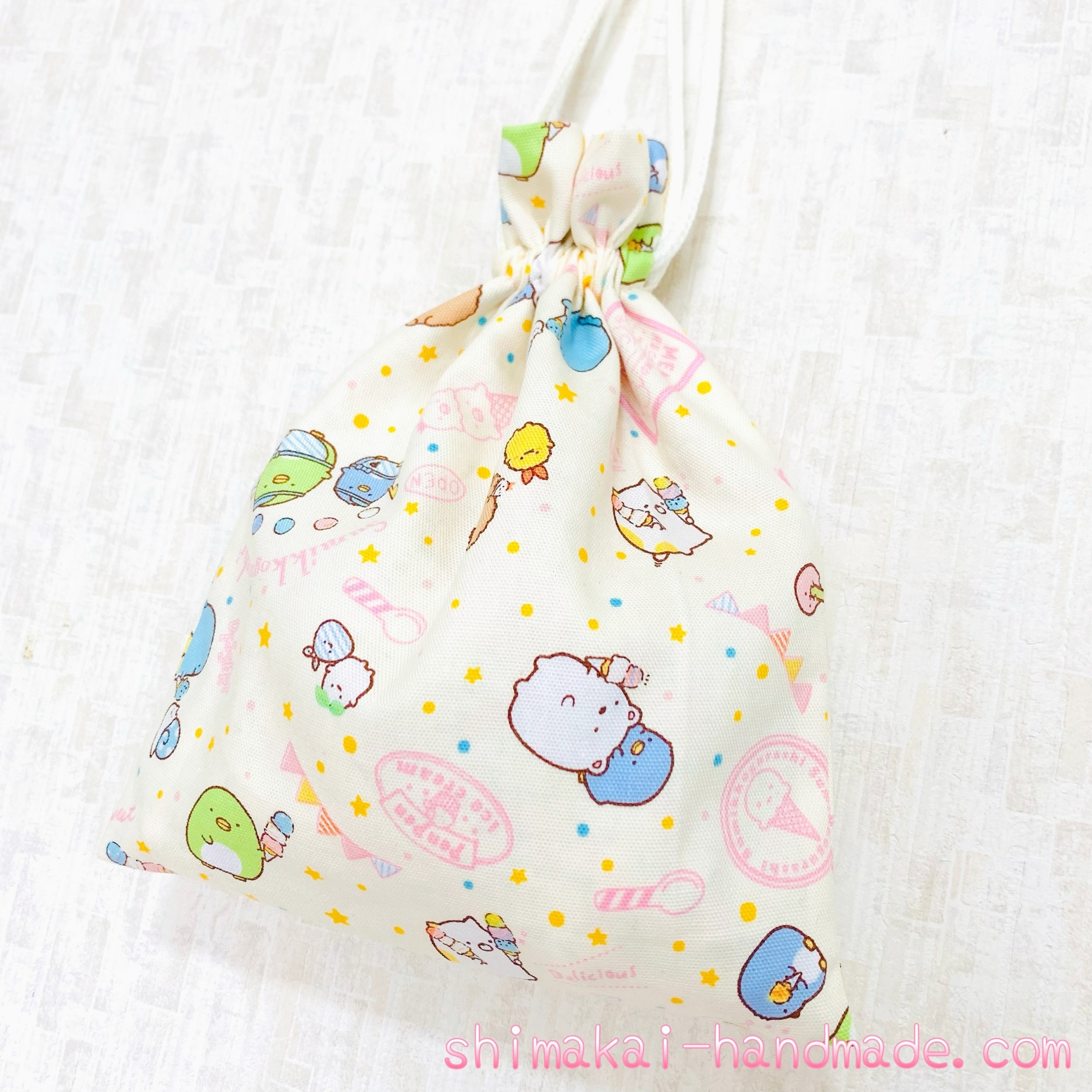 無料型紙 まるい巾着袋の作り方 裏地付き・フリル口・ハギレで簡単DIY・サニタリーポーチSunMoon