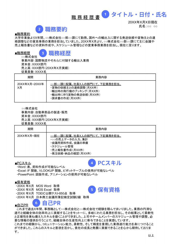 職務経歴書【シンプル】（表形式版）・Excel｜bizocean（ビズオーシャン）