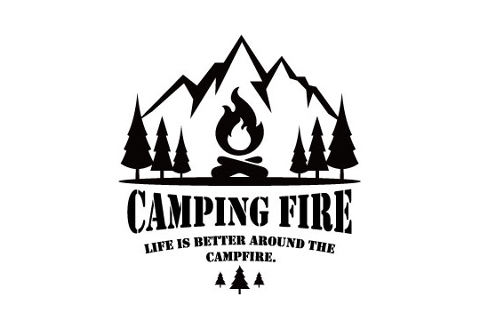シルエット キャンプファイヤーまたは焚き火のロゴ デザイン ベクトル テンプレートPremiumベクトル素材