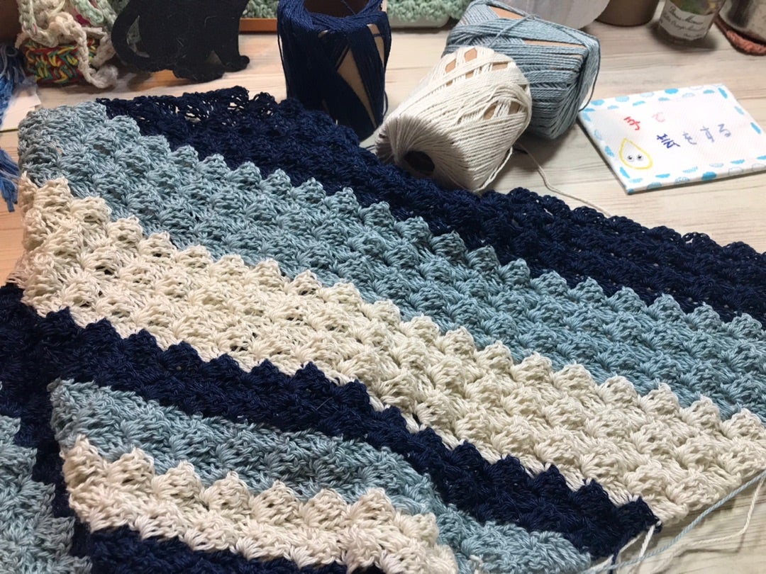 ダイアゴナルステッチのブランケット