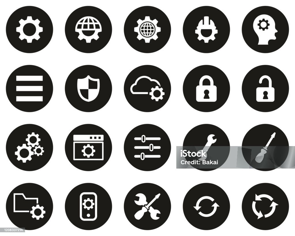 設定アイコン 白黒フラットデザインサークルセットビッグ - ねじ回しのベクターアート素材や画像を多数ご用意 - ねじ回し, アイコン,イラストレーション - iStock