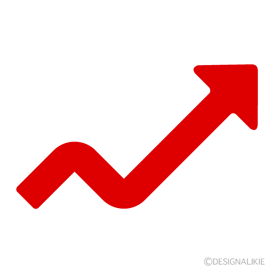 UP!！右肩上がりの上昇矢印イラスト