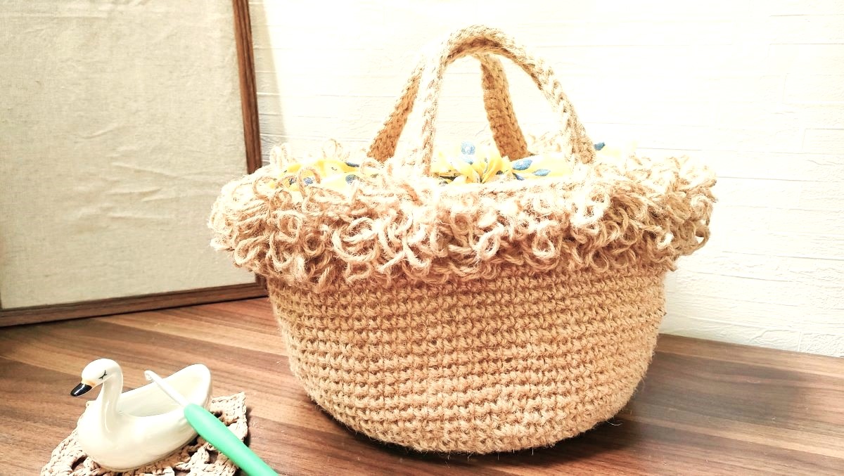 麻紐 軽くて、大きな麻ひもバッグ☆Crochet Hemp String Bag☆麻紐バッグ編み方