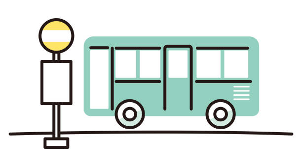 色塗りできるバス停のイラストぬれよん-ぬれるフリーイラスト