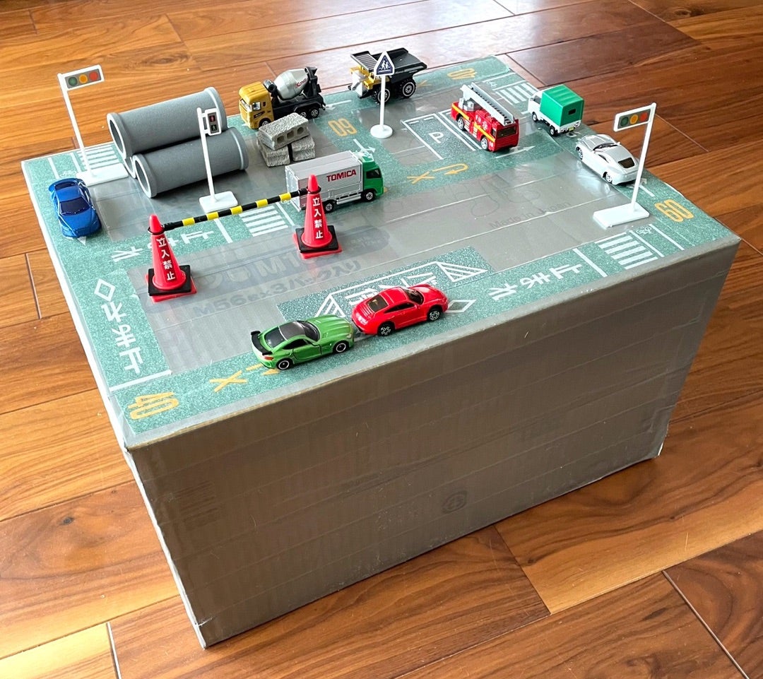 セリア品と段ボールで材料費200円♩手作りミニカーBOX。の、話。riyusa日和。ザッパレシピで褒められおやつと時々おかず