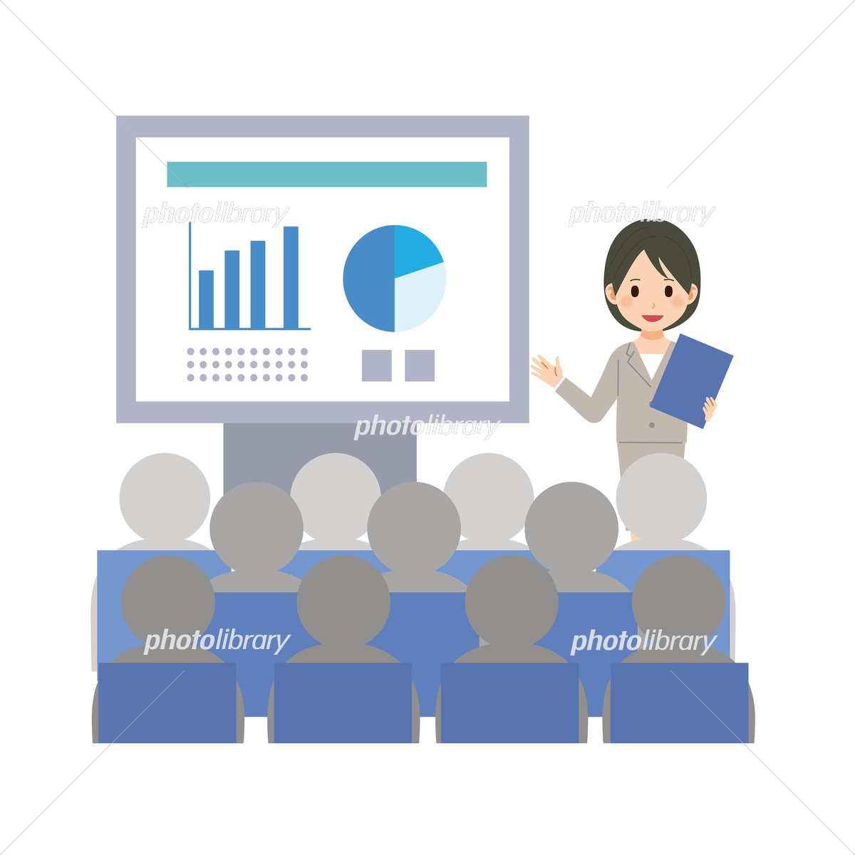 プレゼン資料をパソコンで作る男性のフリーアイソメトリックイラスト