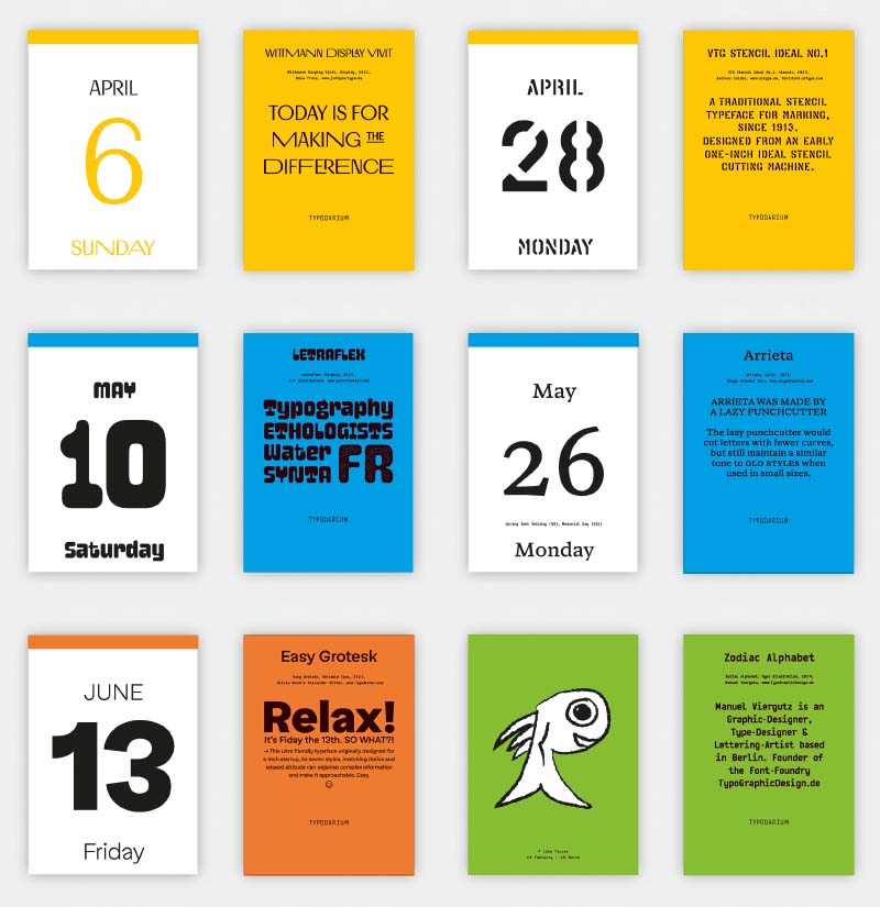 今年も入荷致しました𓀀𓀀𓀀,Typodarium 2025 日めくりカレンダー, 『Typodariumタイポダリウム』は、ドイツのVerlag Hermann Schmidt Mainz社から毎年出版されているフォントの日めくりカレンダー,世界中のフォントを使用し、365日が日替わりフォントでデザインされています👀,