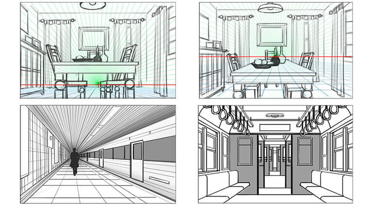 一点透視のはずなのに消失点が2つ？肉眼的解釈でパースを誇張する複数の消失点を取って背景を描く技術のお話 - posfie