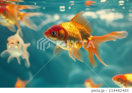 透明な池で食料を競うカラフルなコイ魚のゆっくりとした動きの映像は,エネルギッシュなスプラッシュとリプルを作り出します. 驚くべき4K解像度でキャプチャ819211176