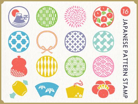 年賀状、はがきのフレームにおすすめ！おしゃれな和柄のイラストデザイン♪手書き、パソコン作 イラストボックス「プレミアム」テンプレート