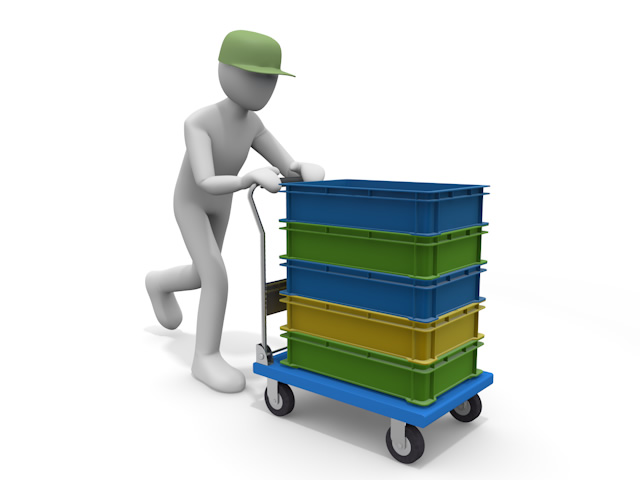 運ぶ台車作業員 - 産業イメージ 無料イラスト