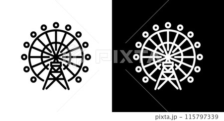 観覧車のラインアイコン輪郭ベクトルサイン線画白で区切られたピクトグラム シンボルロゴイラスト ストックベクター ©MuhammadAtiq555108004